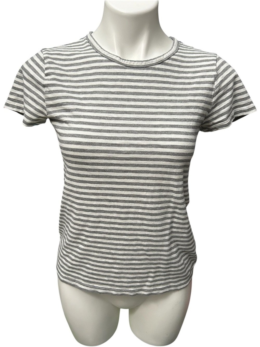 J. Crew Factory Gray and White Stripe Studio Tee 100% Cotton - Size Small